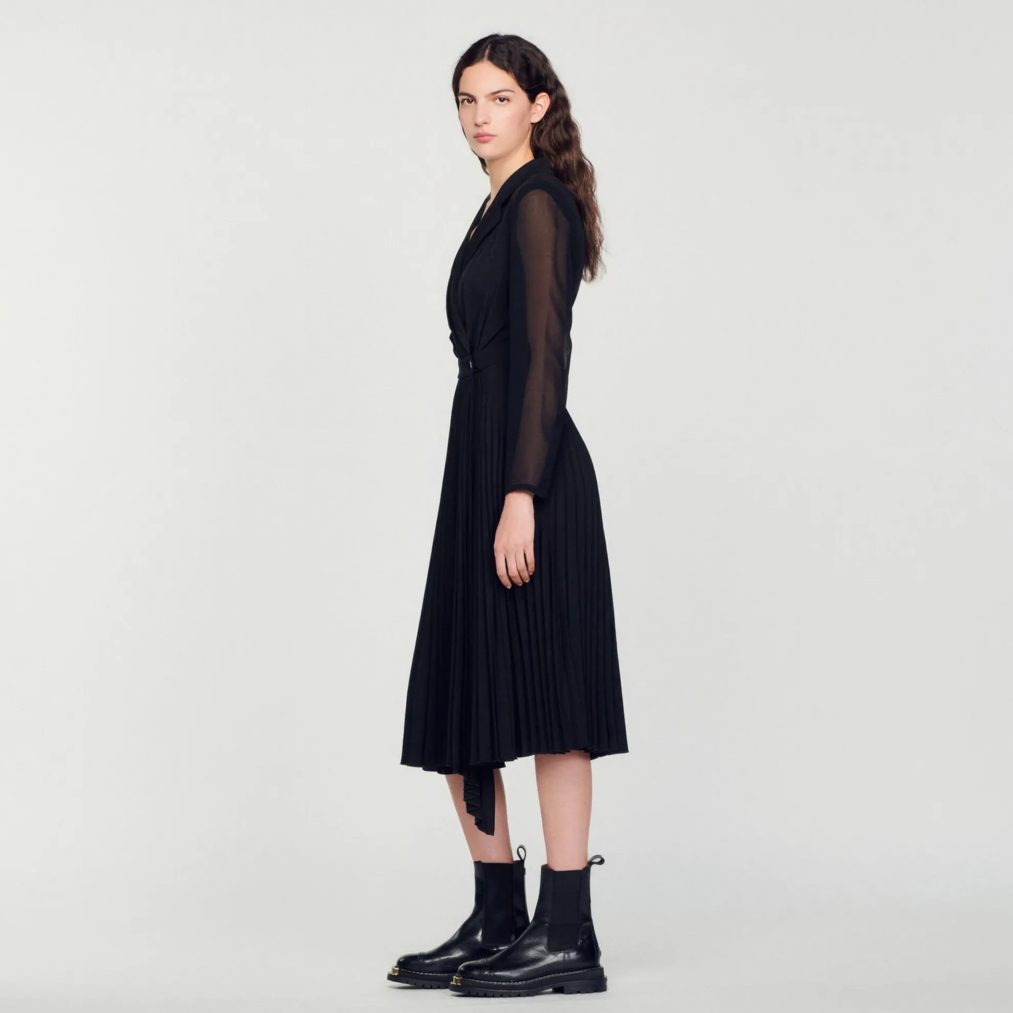 Bi-materiaal Jurk Met Lange Mouwen