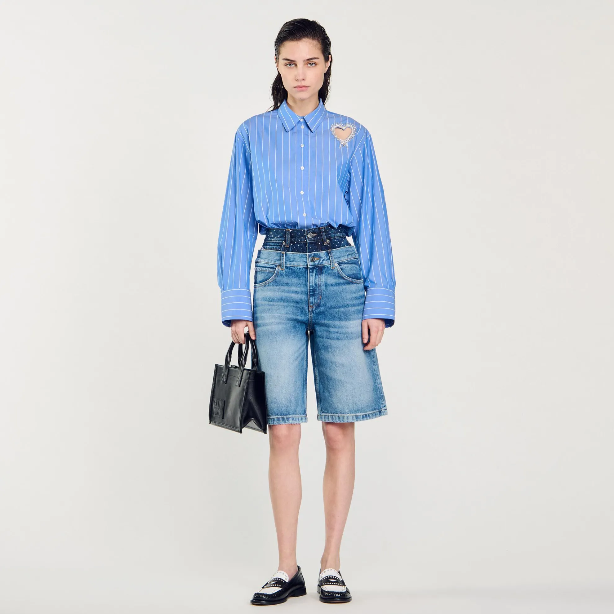 Denim Bermuda Short Met Dubbele Ceintuur