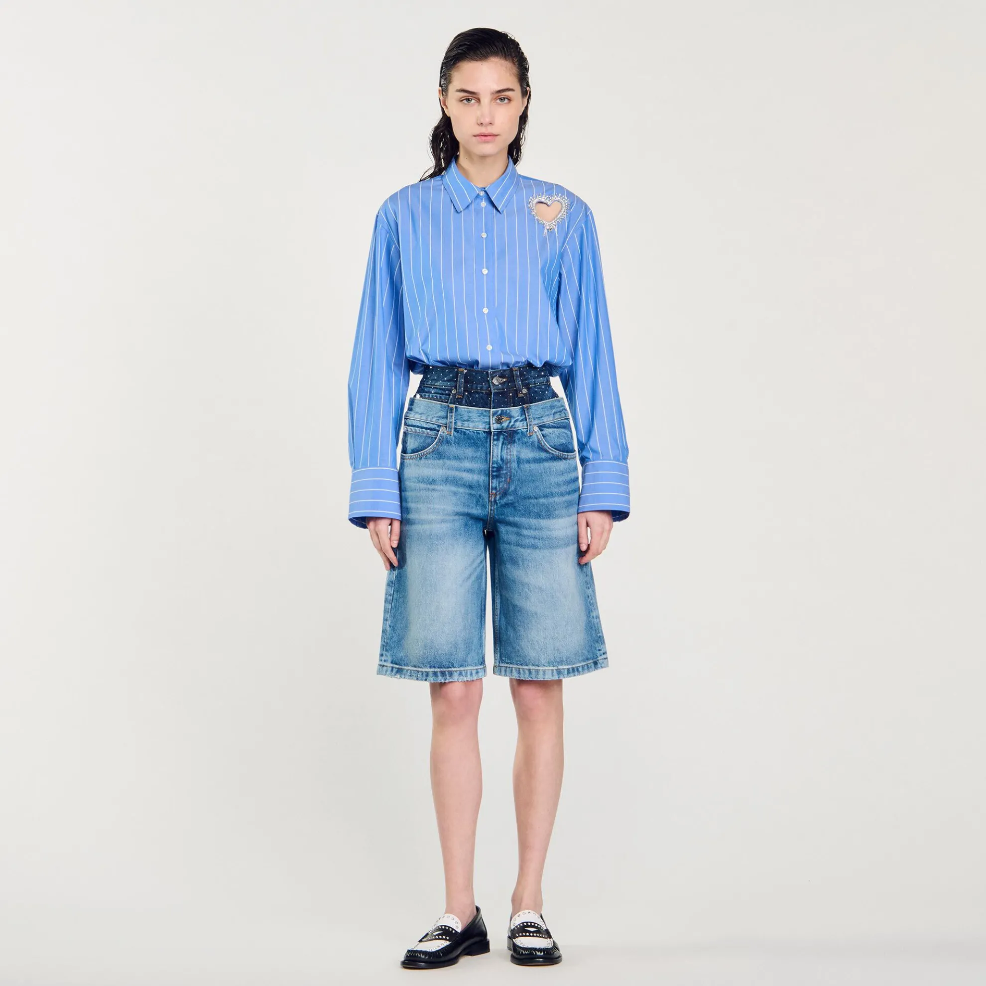 Denim Bermuda Short Met Dubbele Ceintuur
