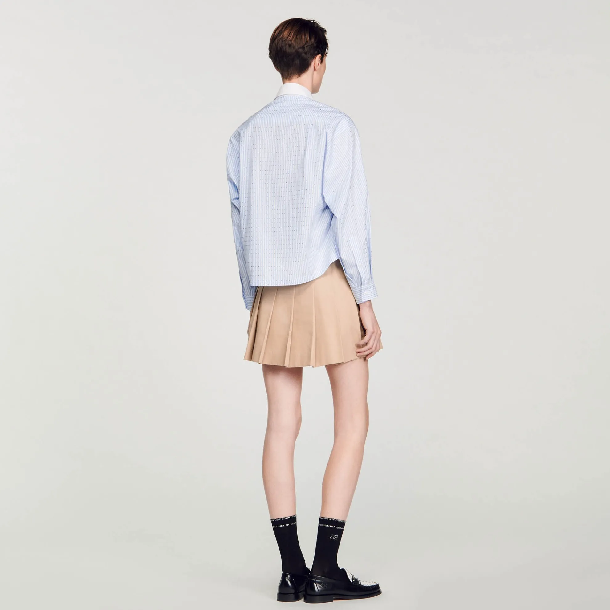 Gestreepte Overhemdblouse Met Stras