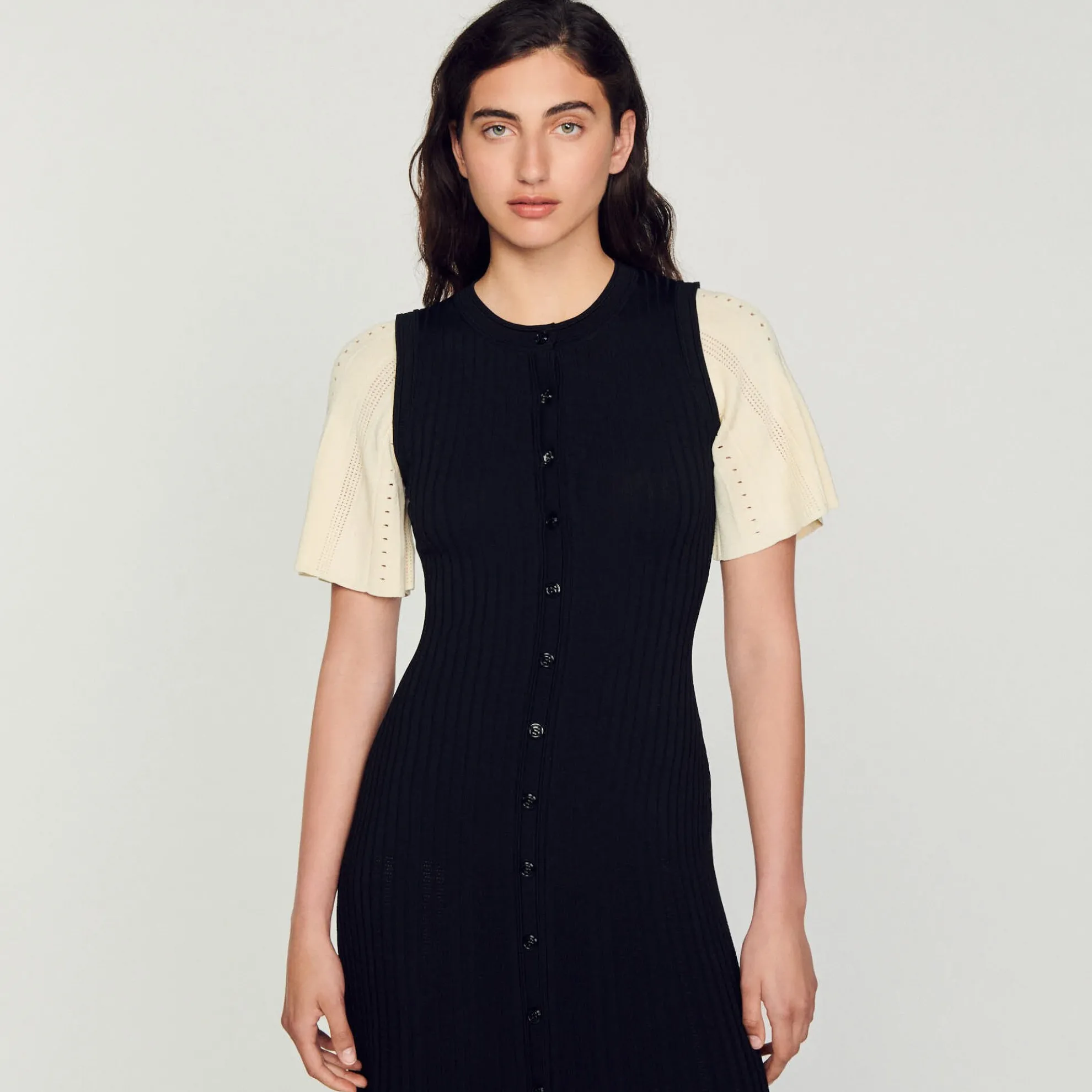Halflange Tweekleurige Tricot Jurk