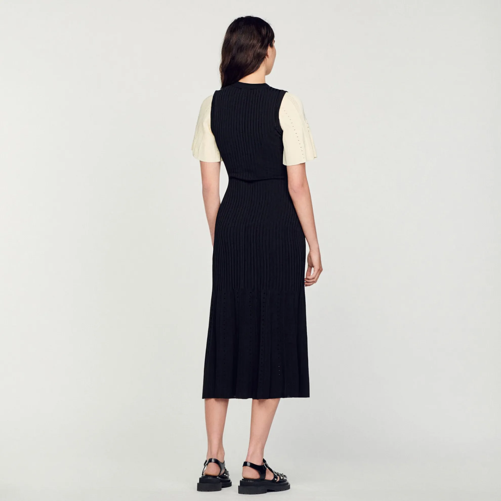 Halflange Tweekleurige Tricot Jurk