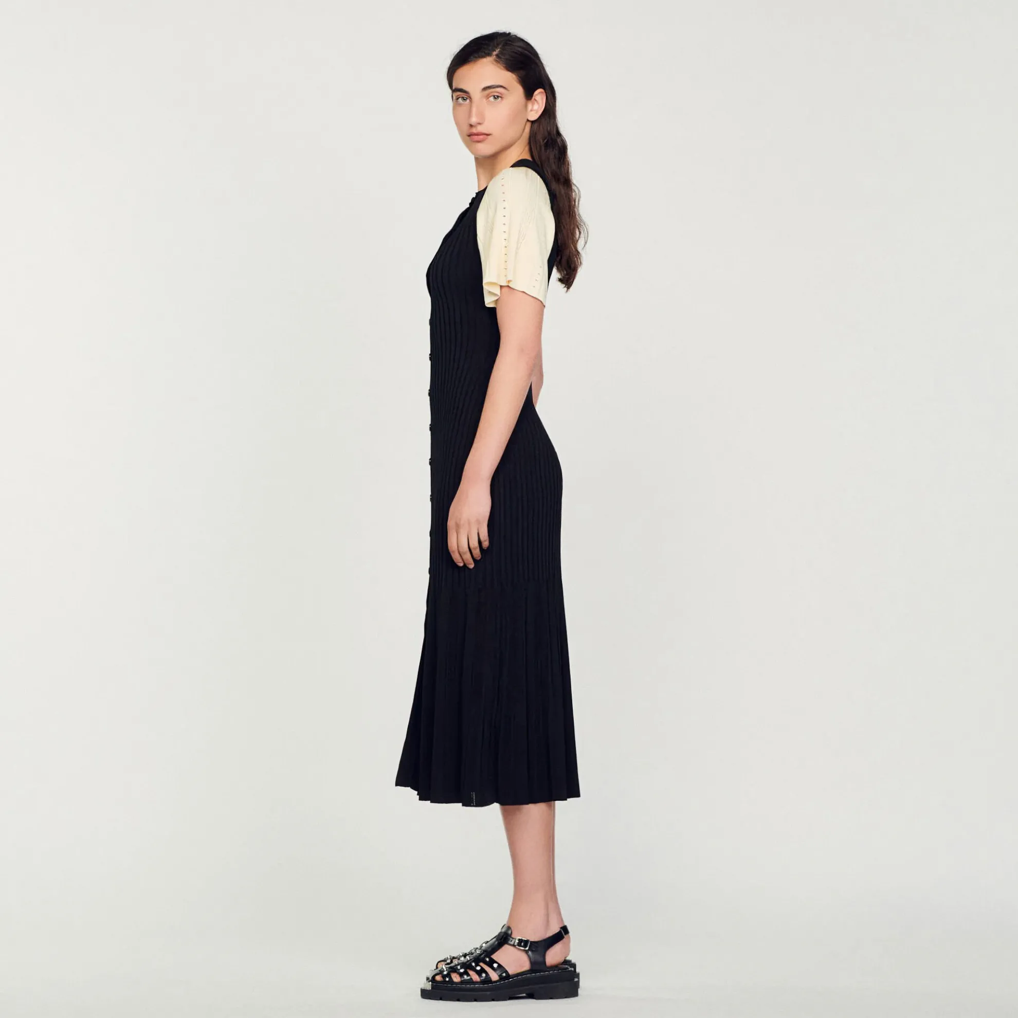 Halflange Tweekleurige Tricot Jurk