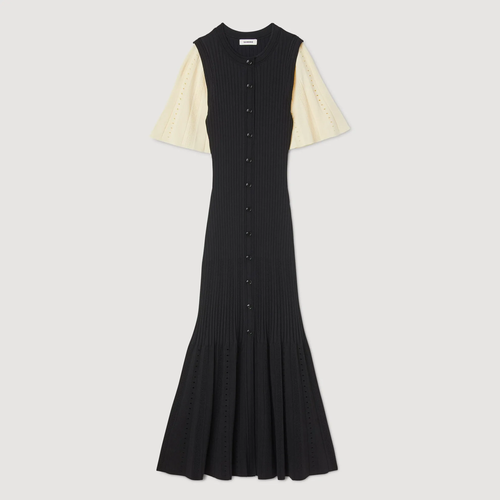 Halflange Tweekleurige Tricot Jurk