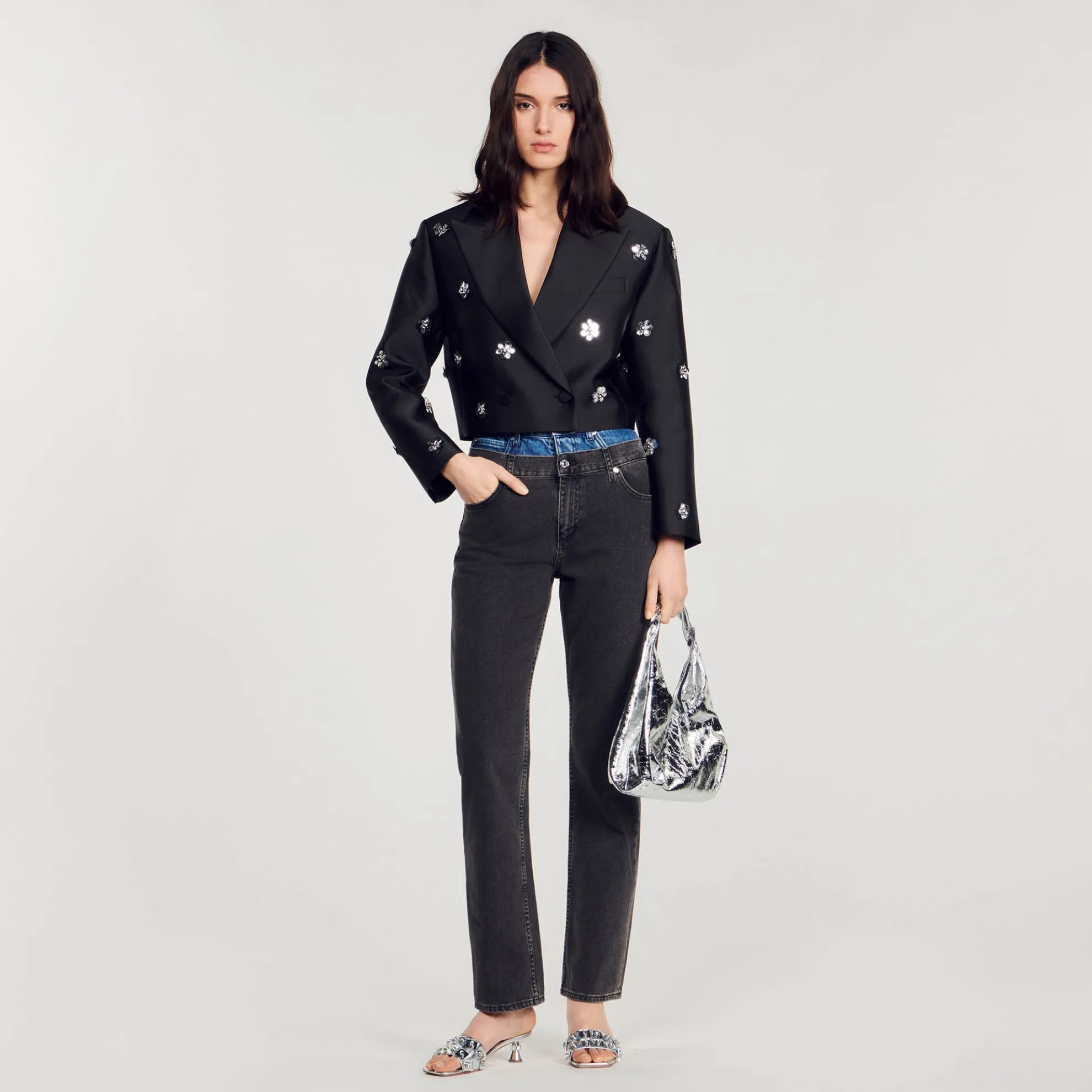 Kort Vest Satijn Versierd Met Bloemen