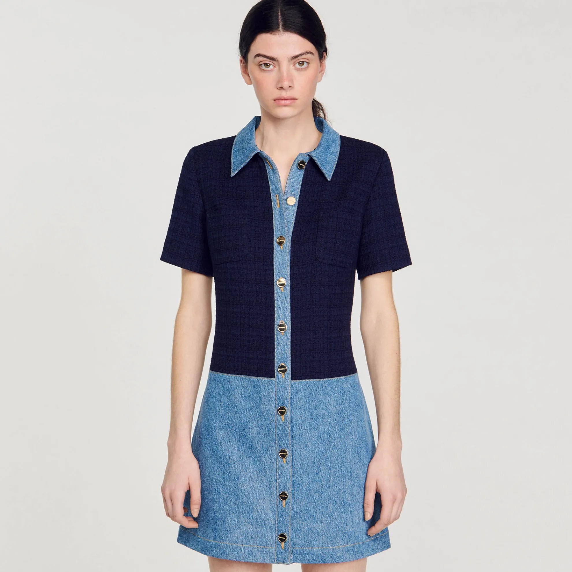 Korte Jurk Tweed En Denim