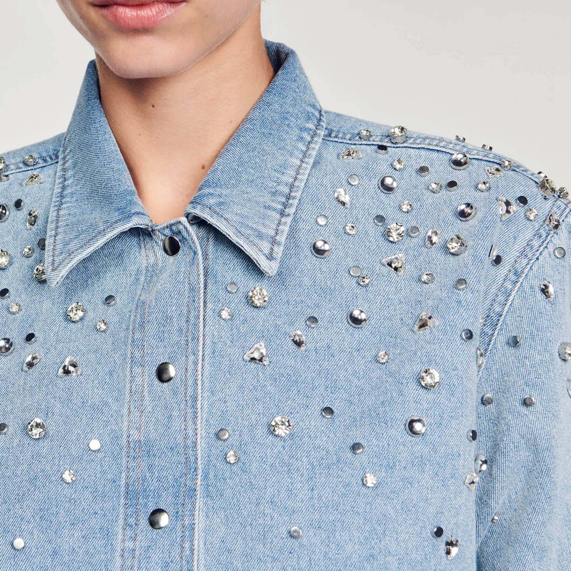 Korte Overhemdblouse Met Stras