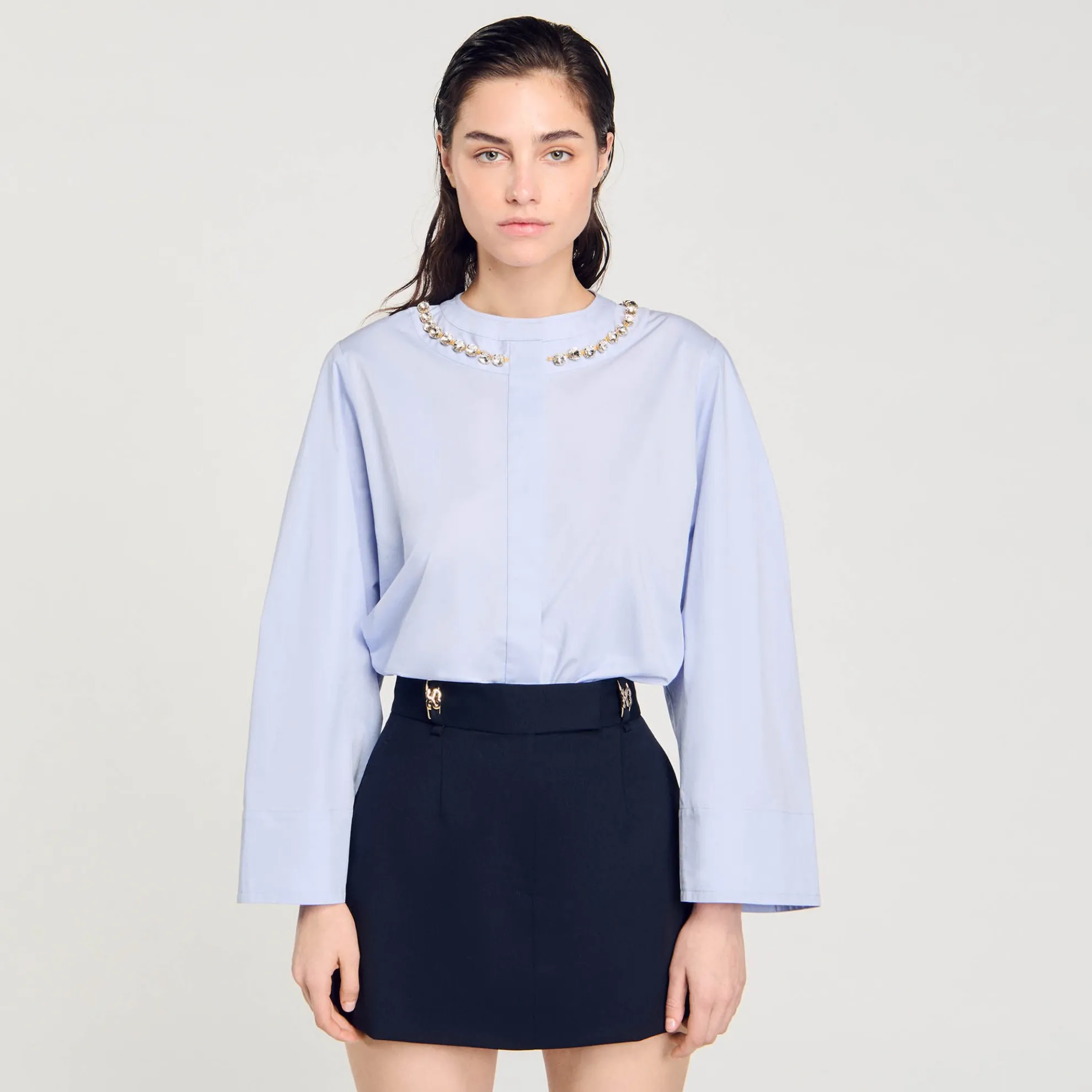 Korte Overhemdblouse Sierlijke Kraag