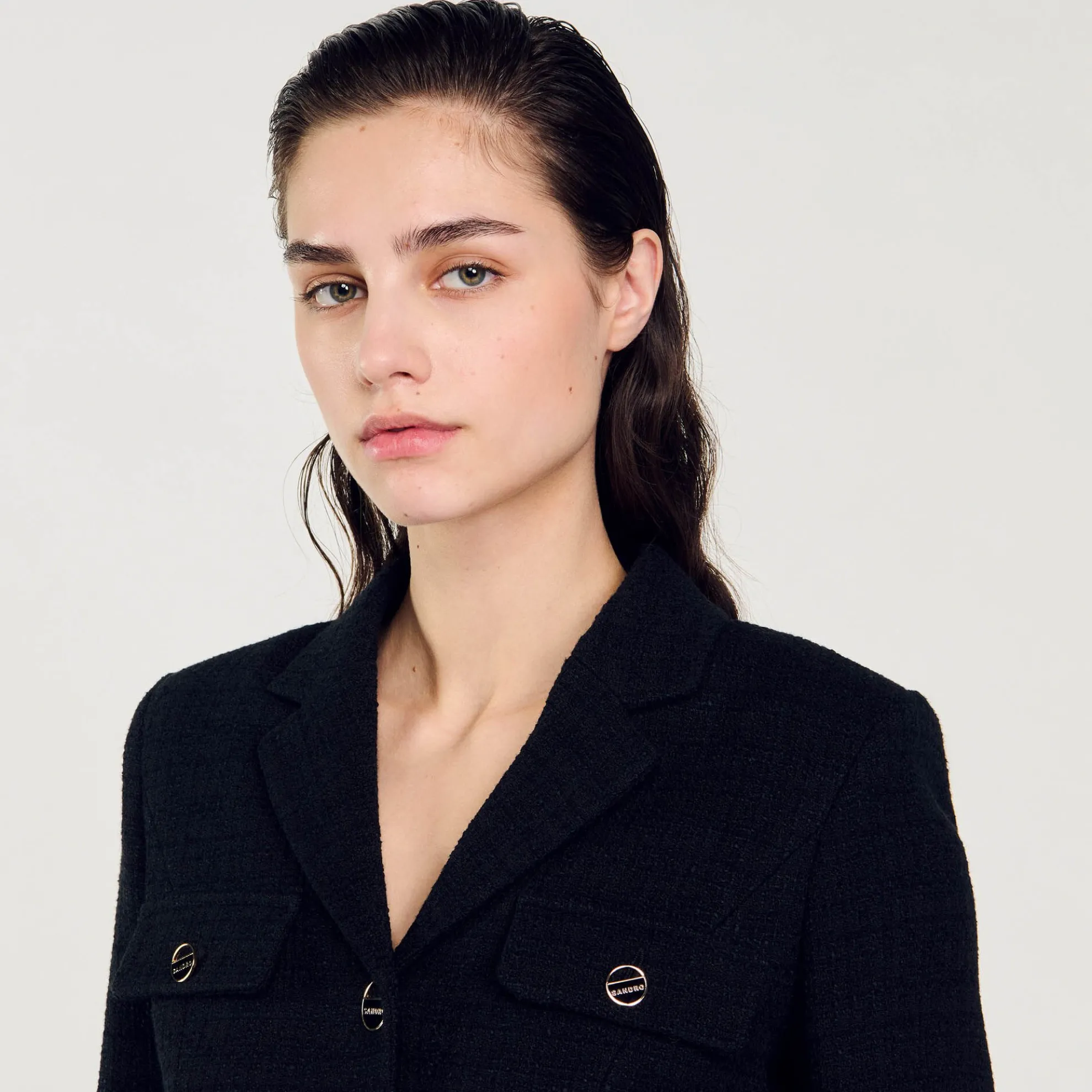 Korte Tweed Blazer Met Knopen