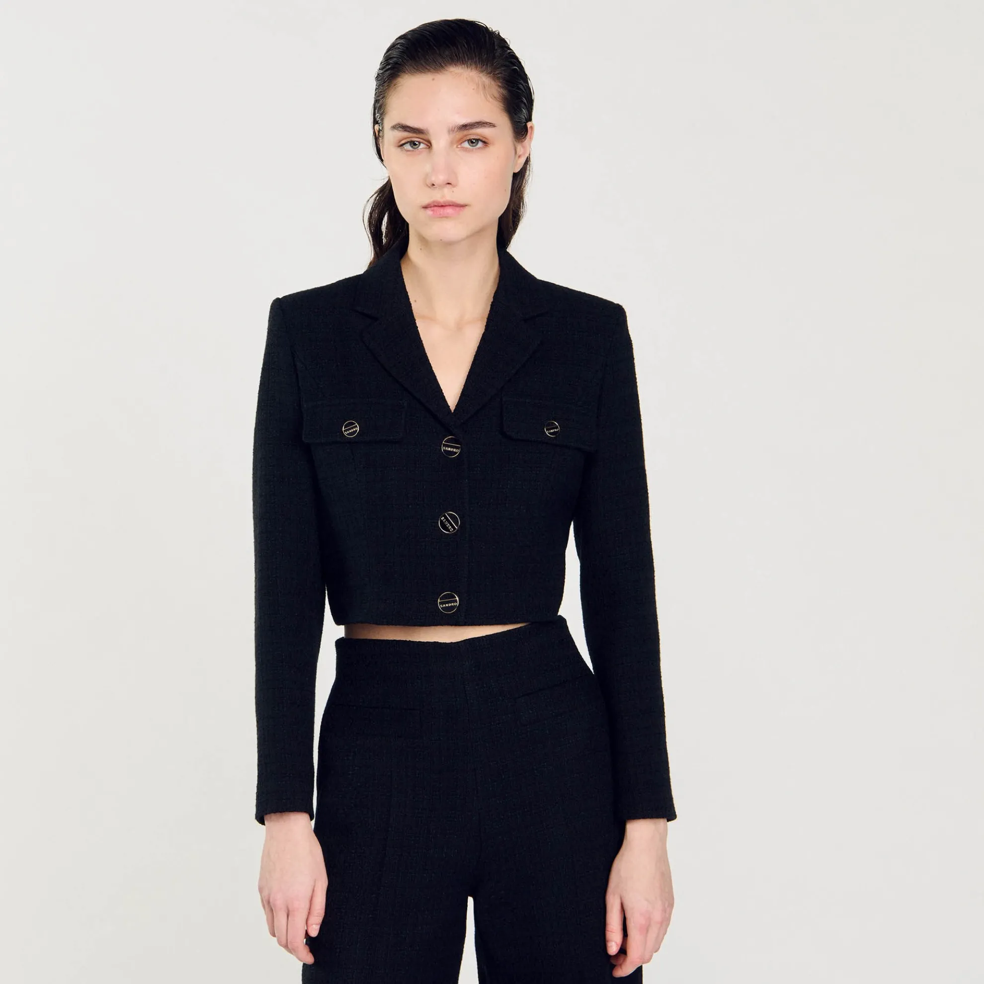 Korte Tweed Blazer Met Knopen