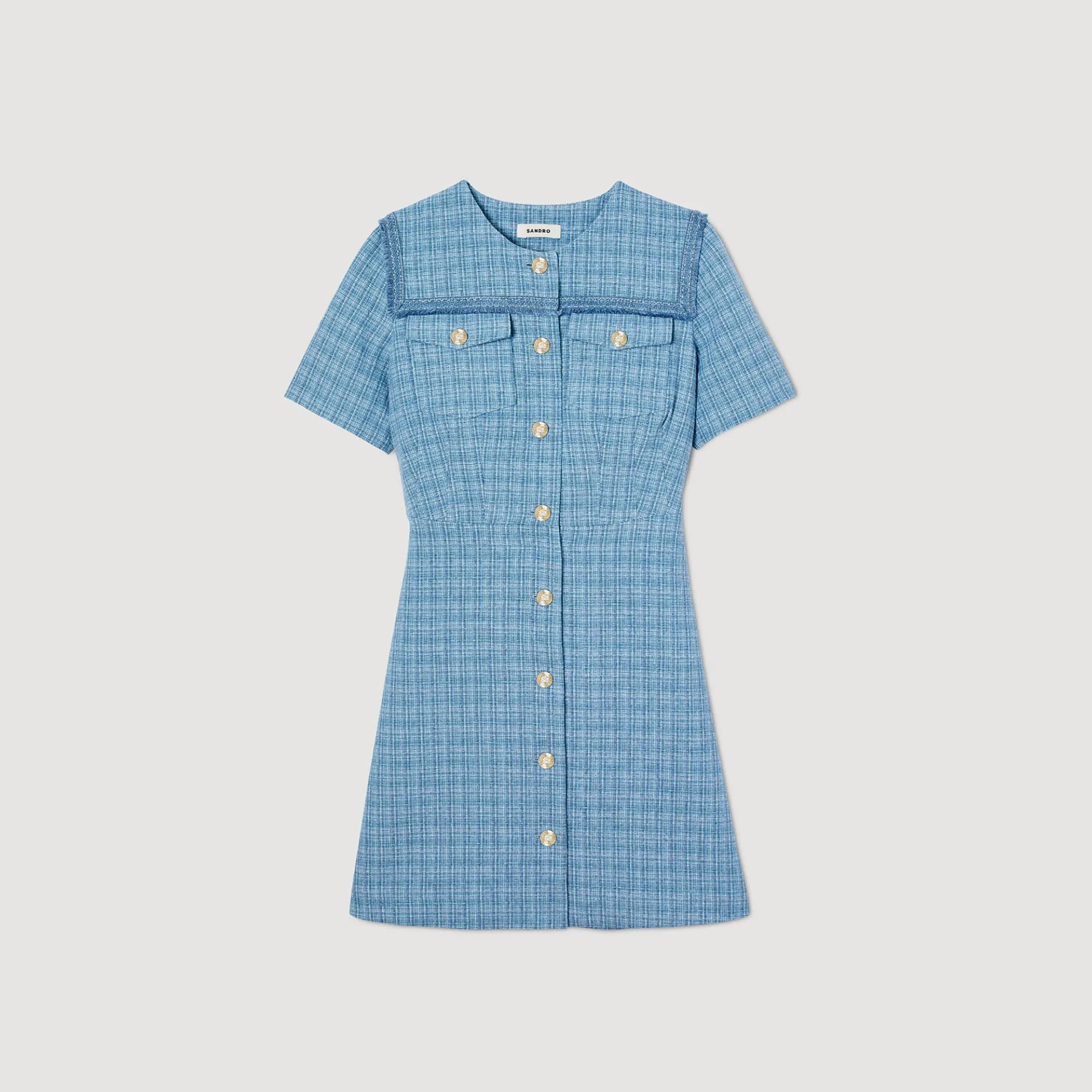 Korte Tweed Jurk Met Knoopsluiting