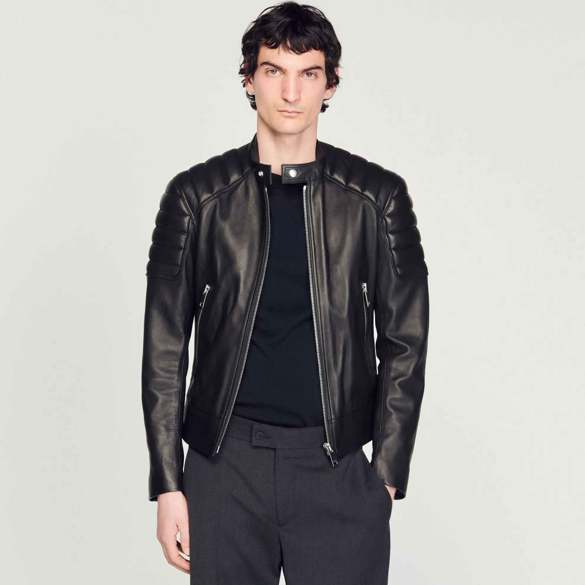 Leren Jack Met Gewatteerde Afwerking