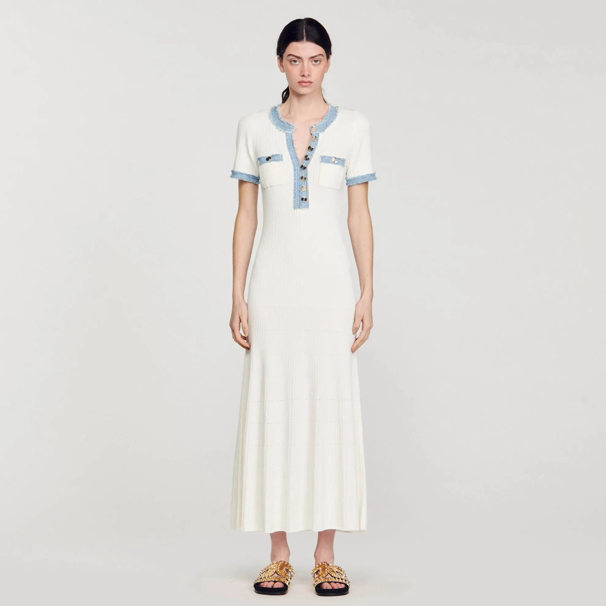 Midi Jurk Breiwerk En Denim