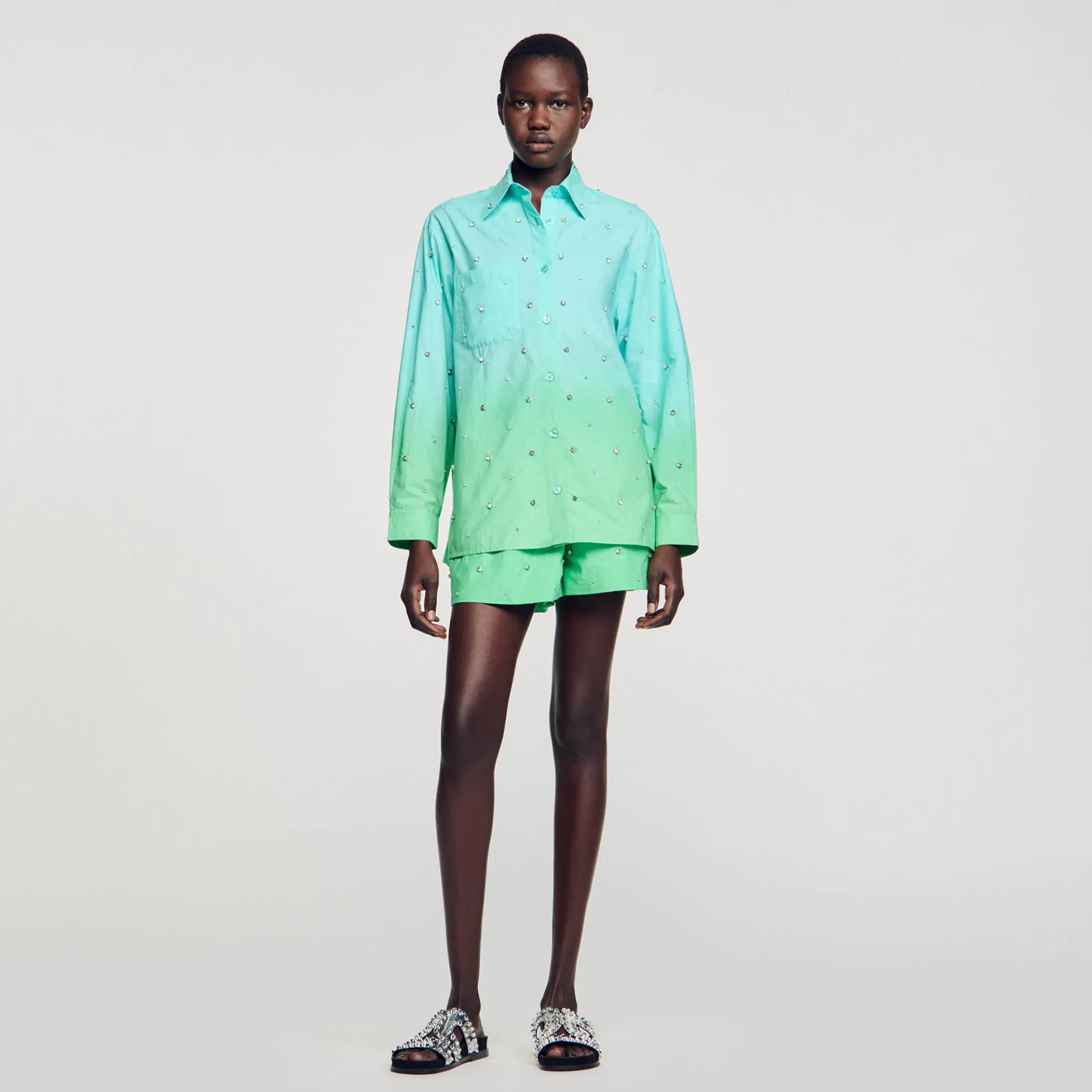 Overhemdblouse Dip Dye Met Stras