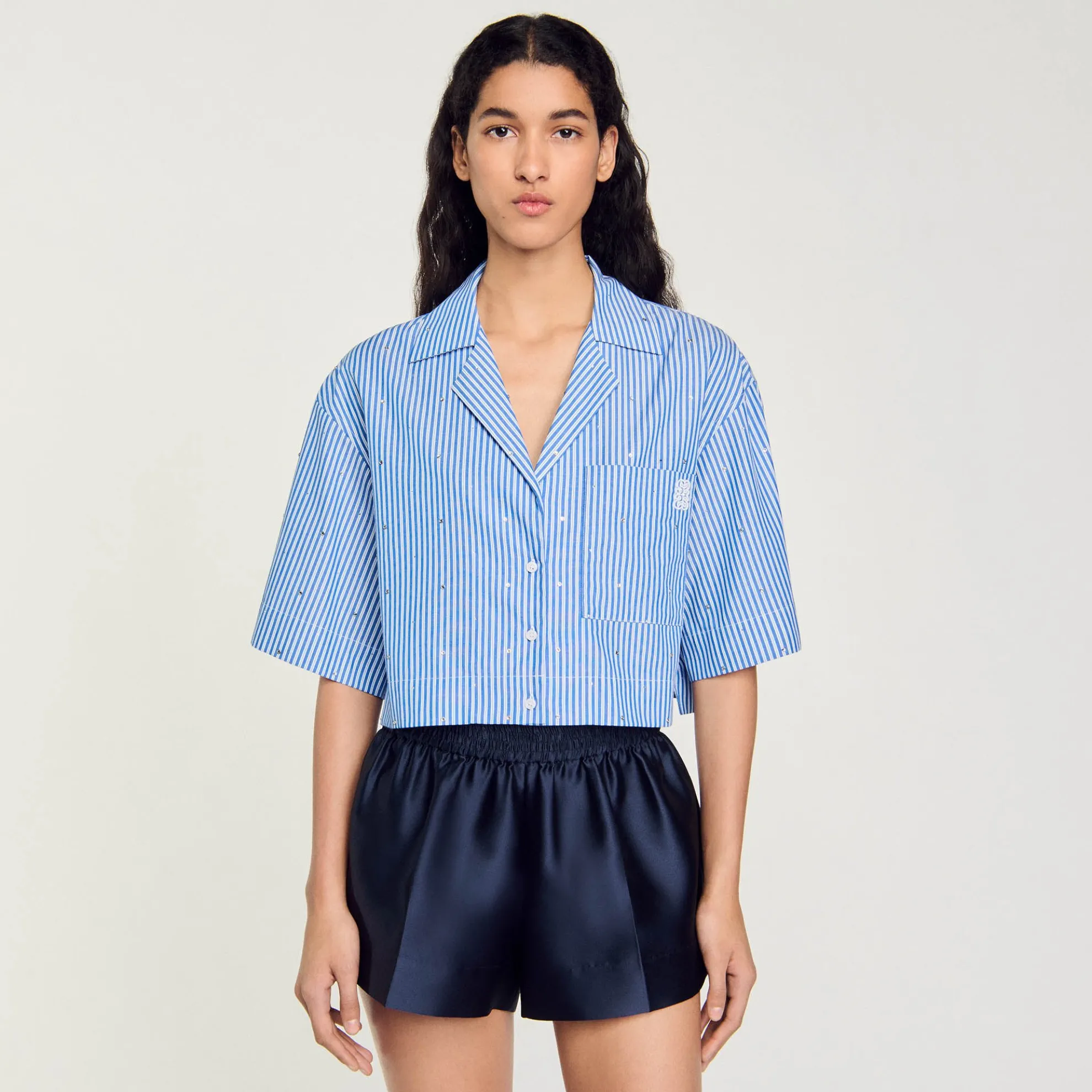 Overhemdblouse Met Stras En Korte Mouwen