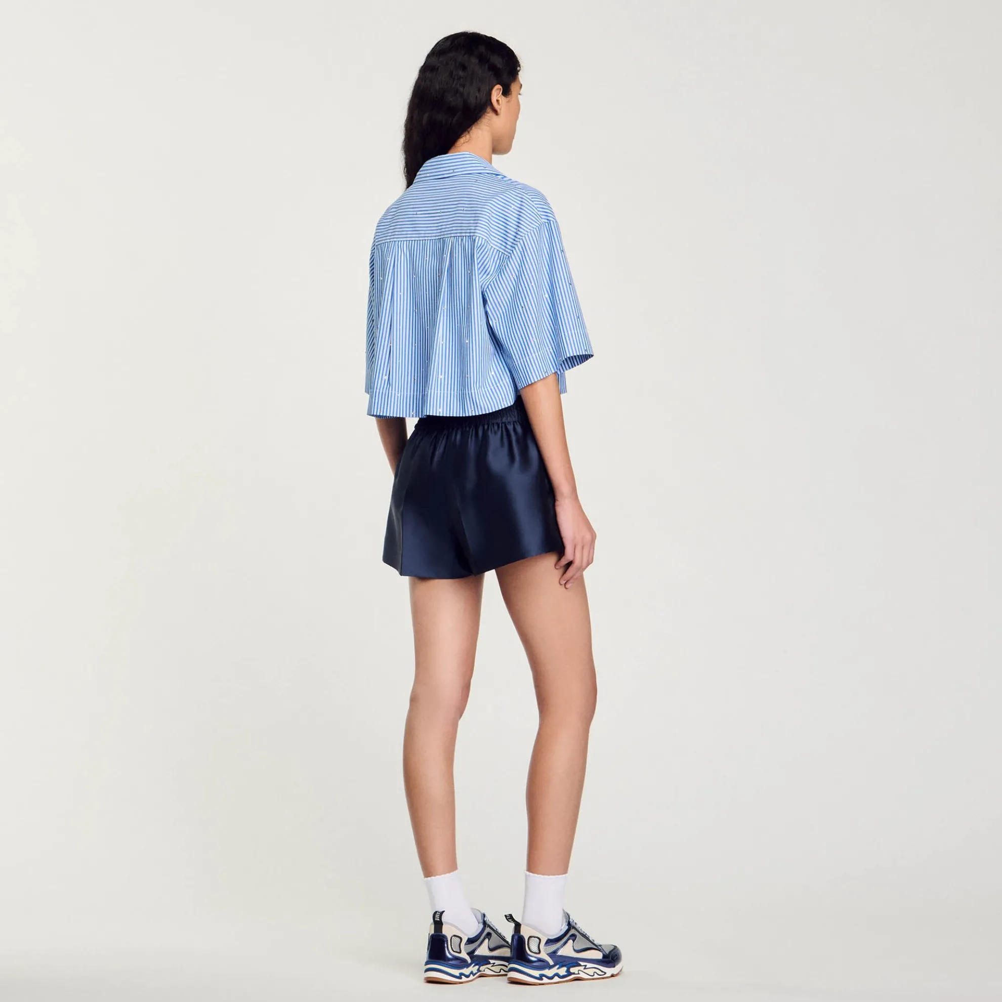 Overhemdblouse Met Stras En Korte Mouwen