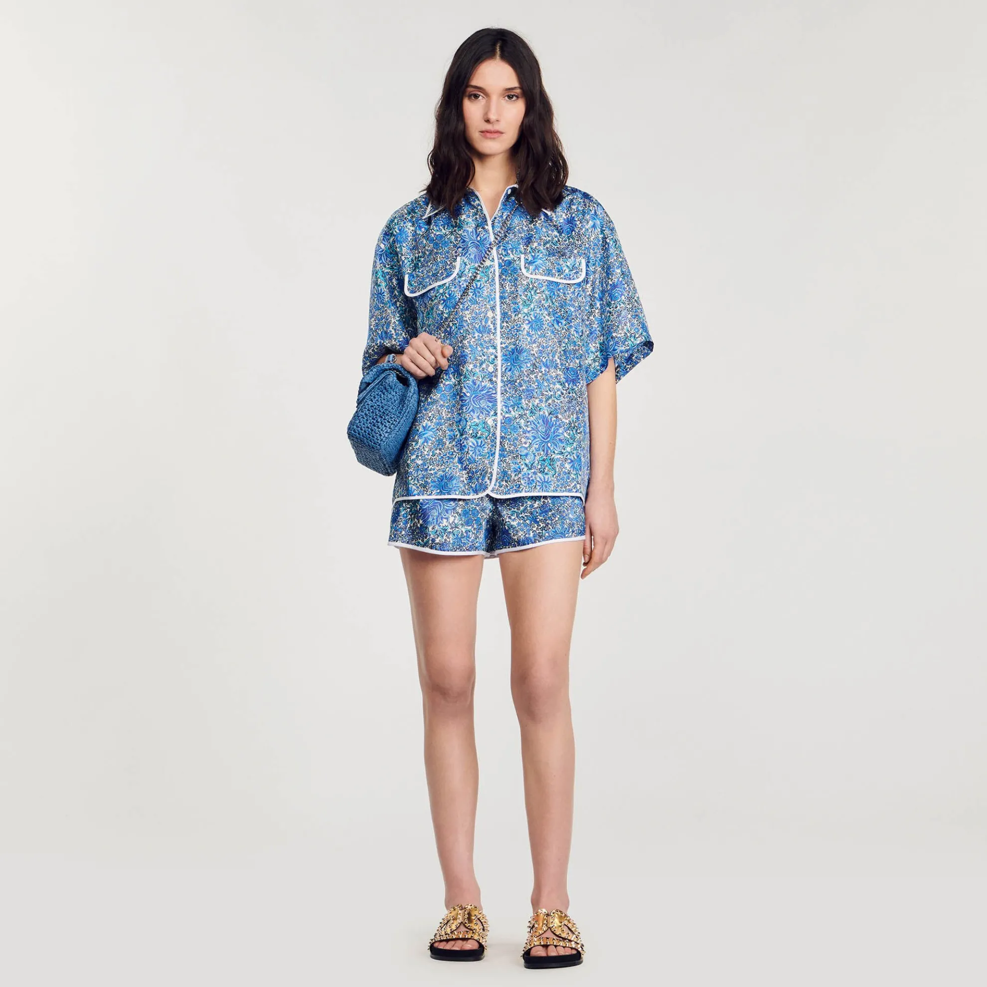 Overhemdblouse Wijd Zijde Bloemenprint