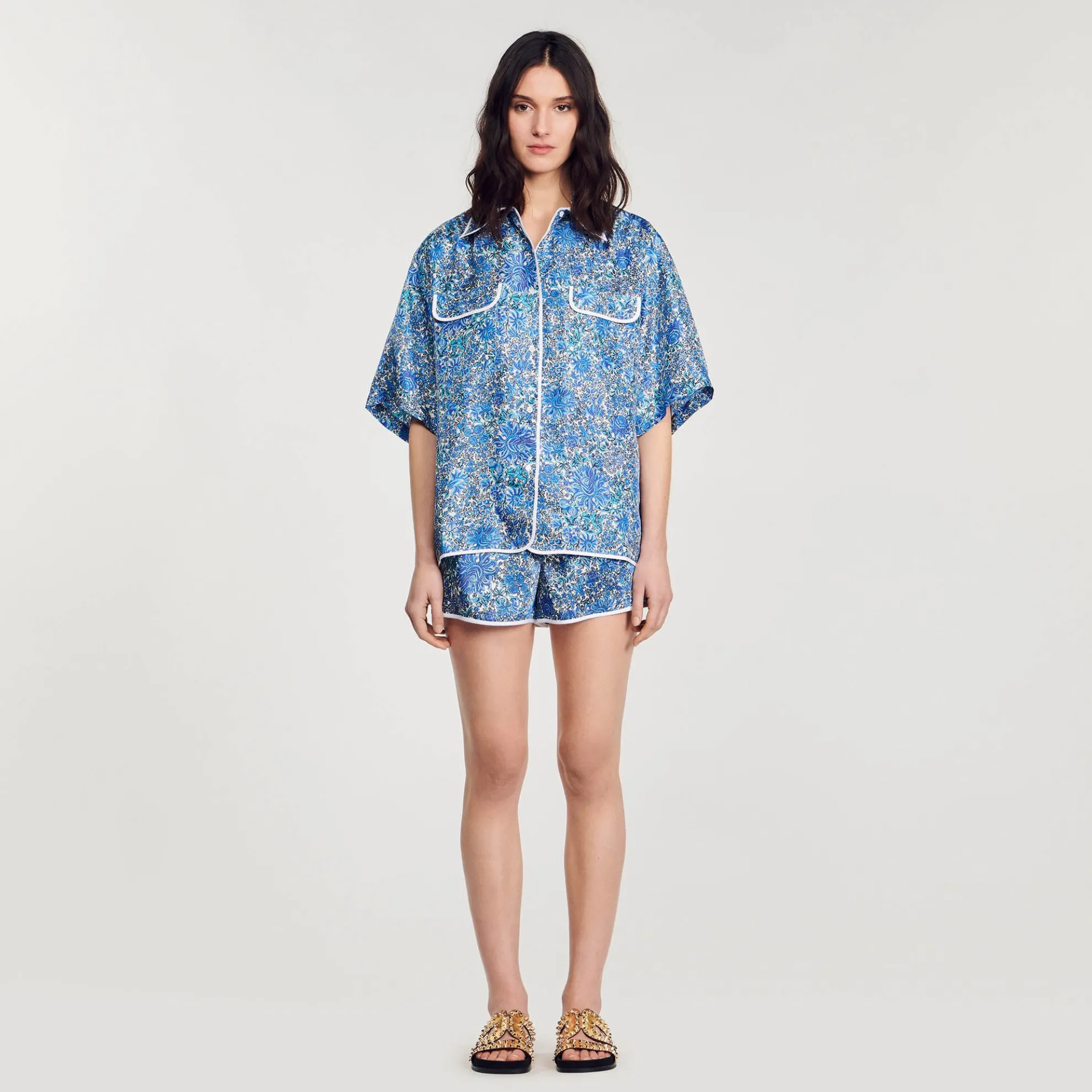 Overhemdblouse Wijd Zijde Bloemenprint