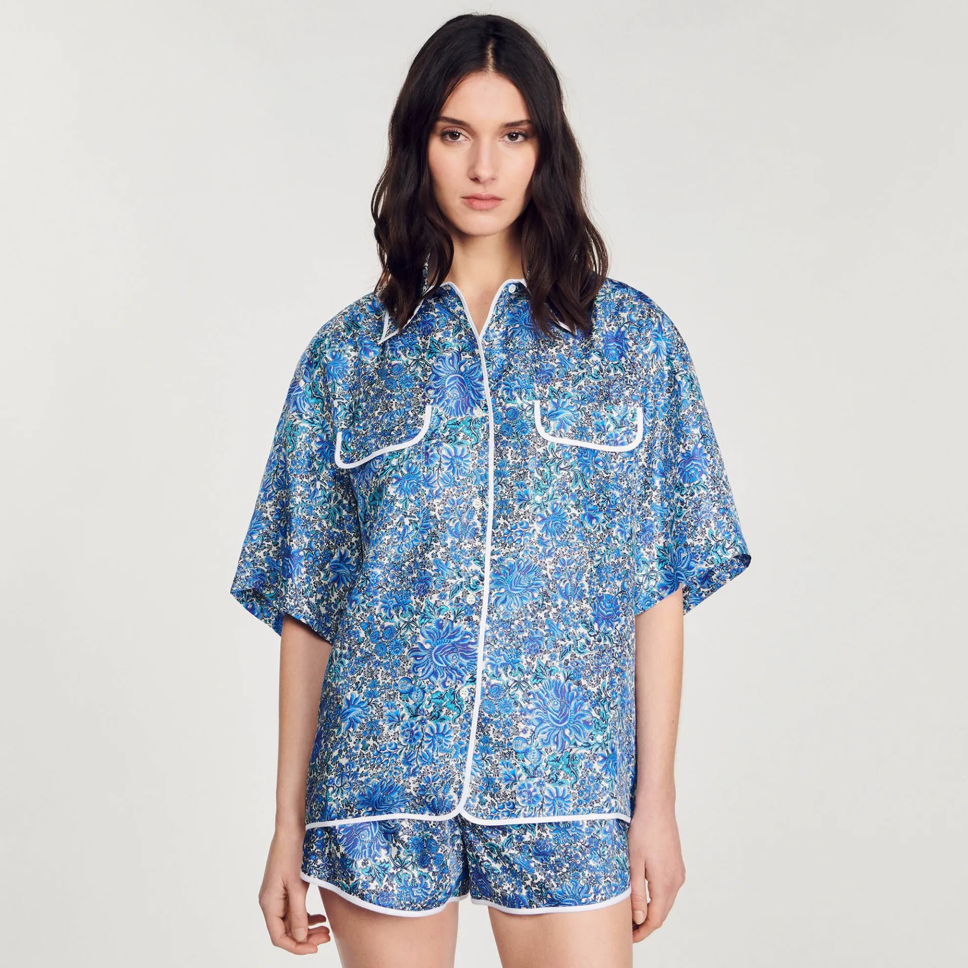 Overhemdblouse Wijd Zijde Bloemenprint