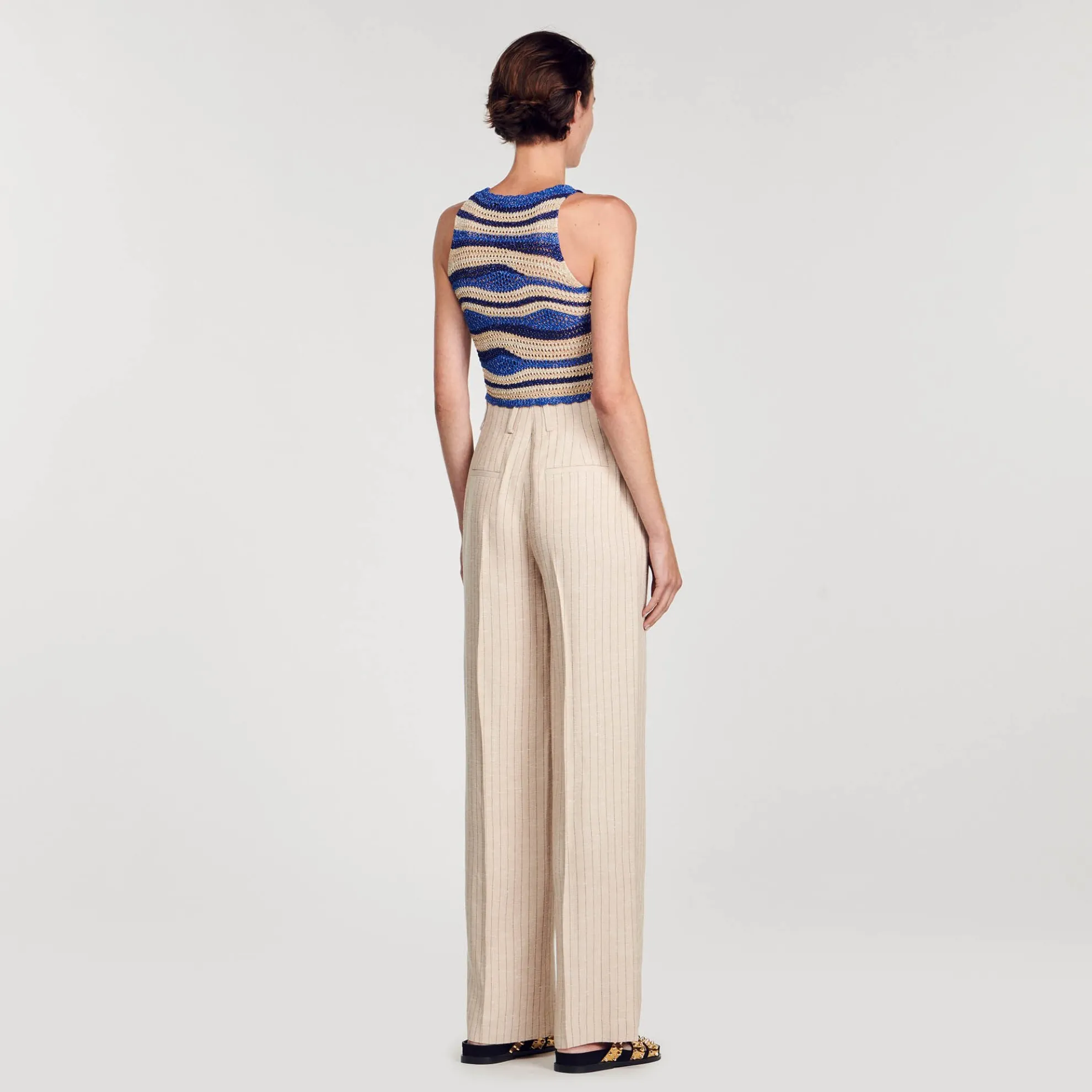 Pantalon Soepel En Wijdvallend Gestreept