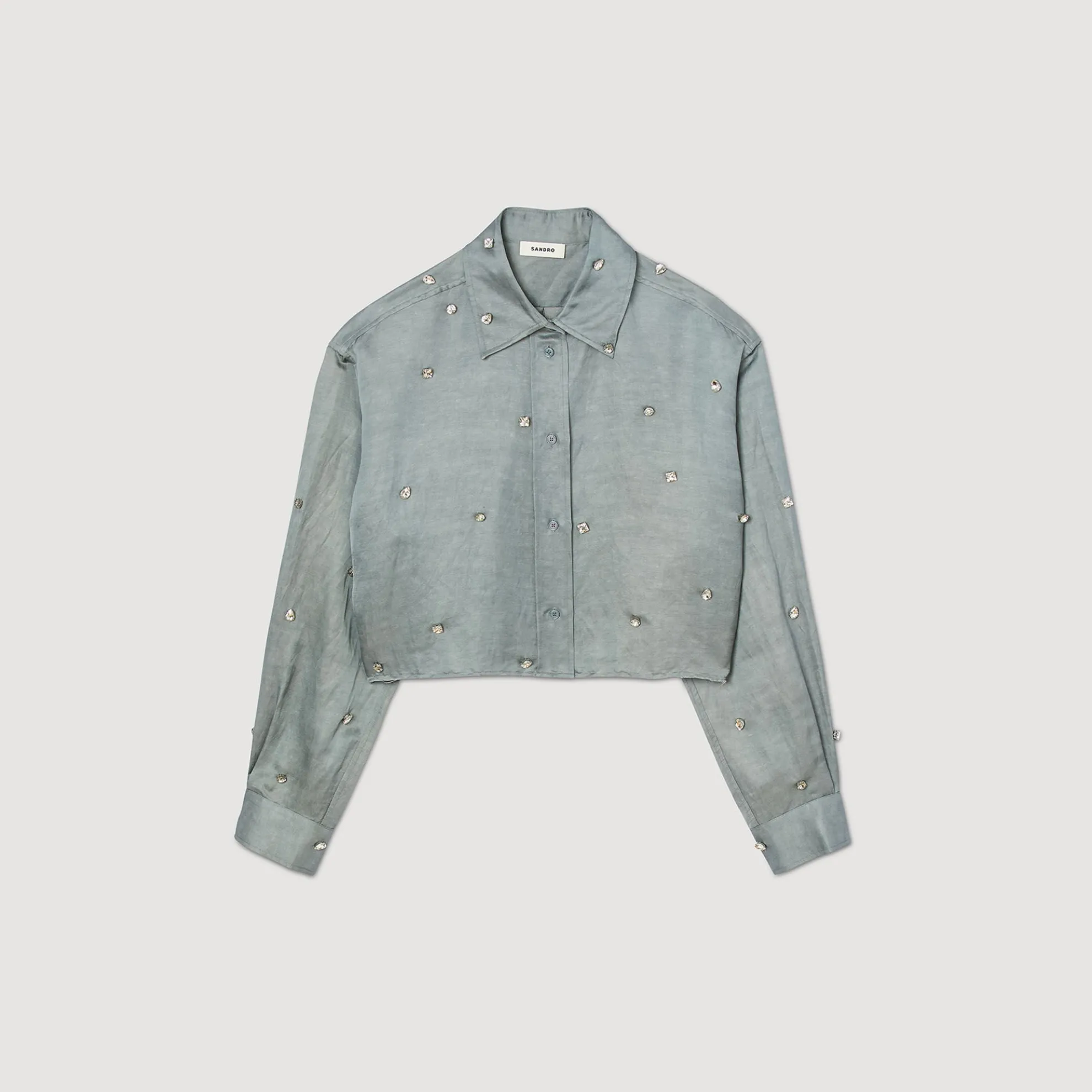 Satijnachtige Overhemdblouse Met Stras